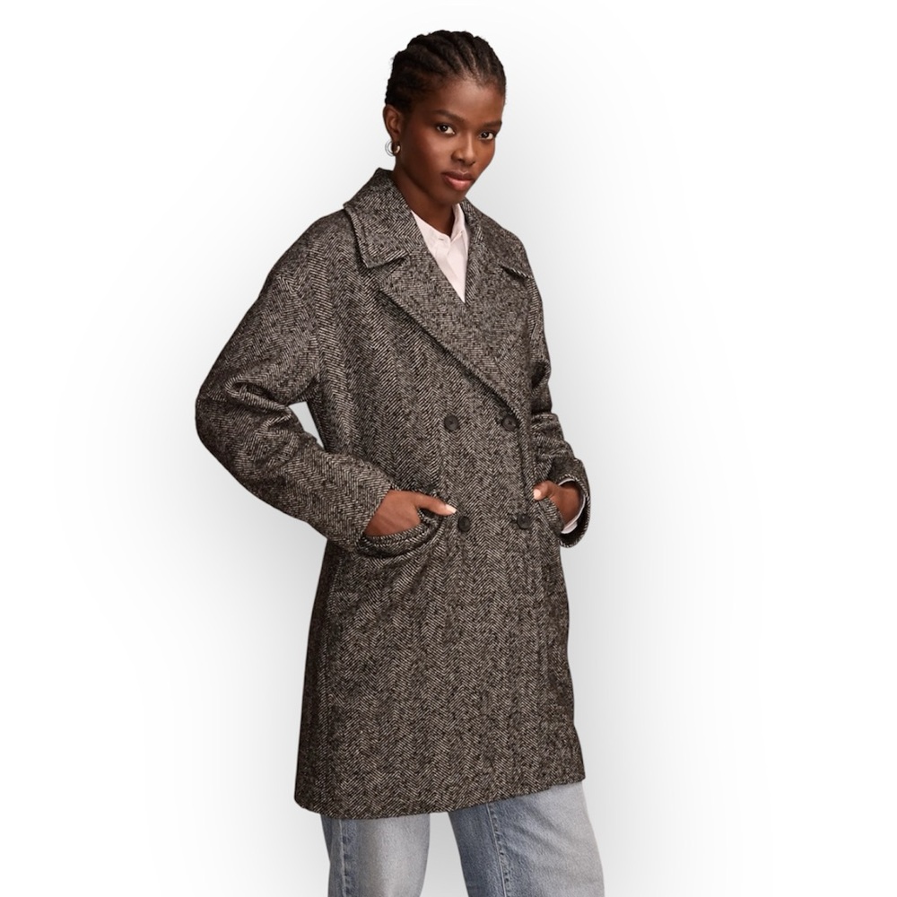 Lucky Brand Oversized Herringbone Double Breasted Coat